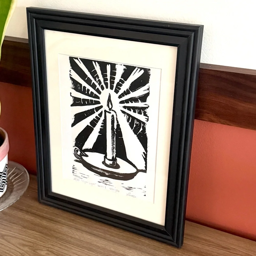 Night Light Vtg Taper Candle Print 2006 Printmaking Art Framed Signed 28/30